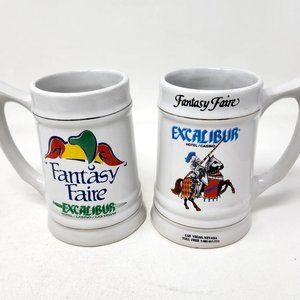 2 Fantasy Faire Stein Mug from Excalibur Las Vegas Hotel Casino Cup Knight